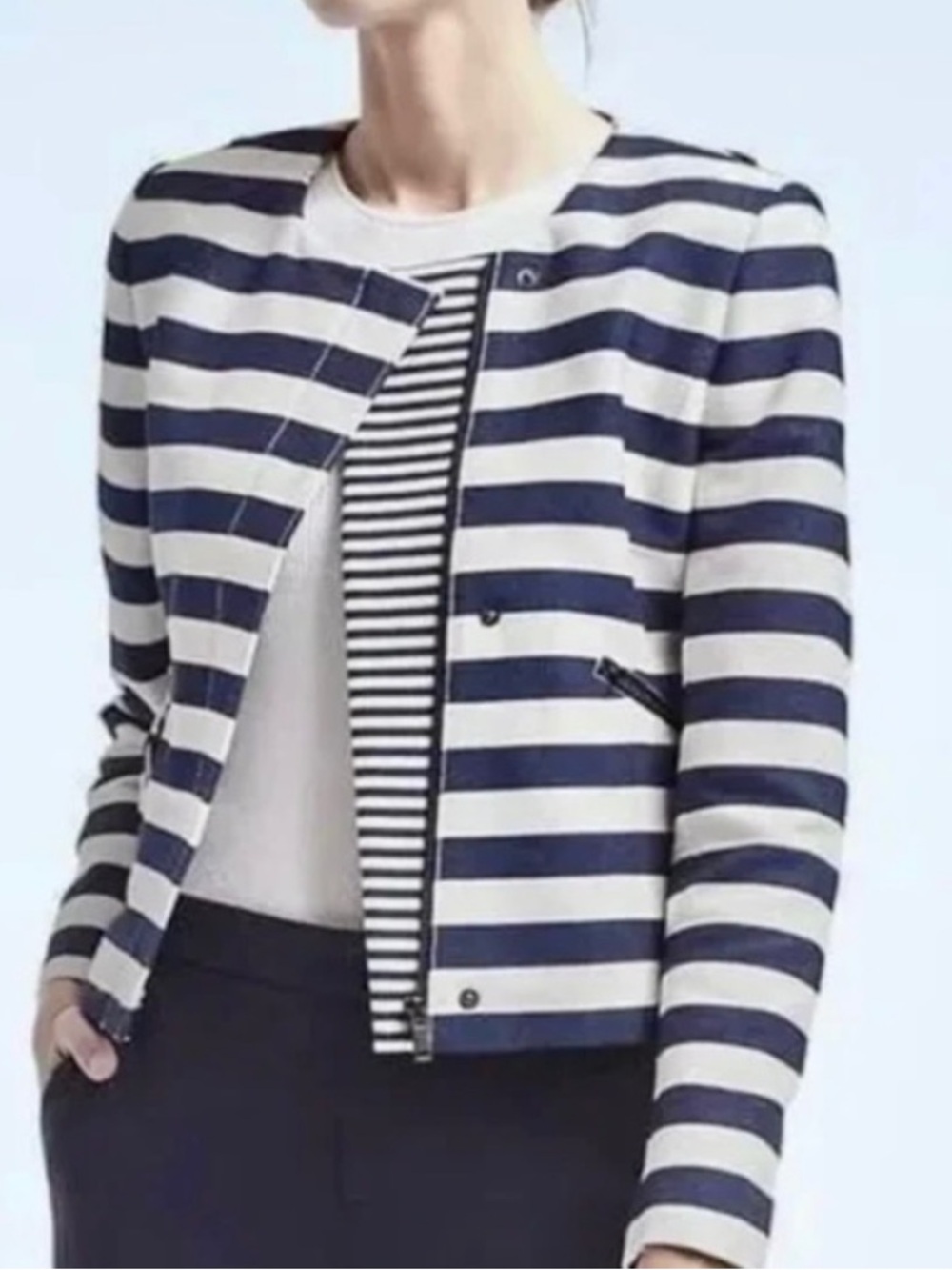 Banana Republic Striped Navy and White Women's Canvas Jacket Size 6 NWT